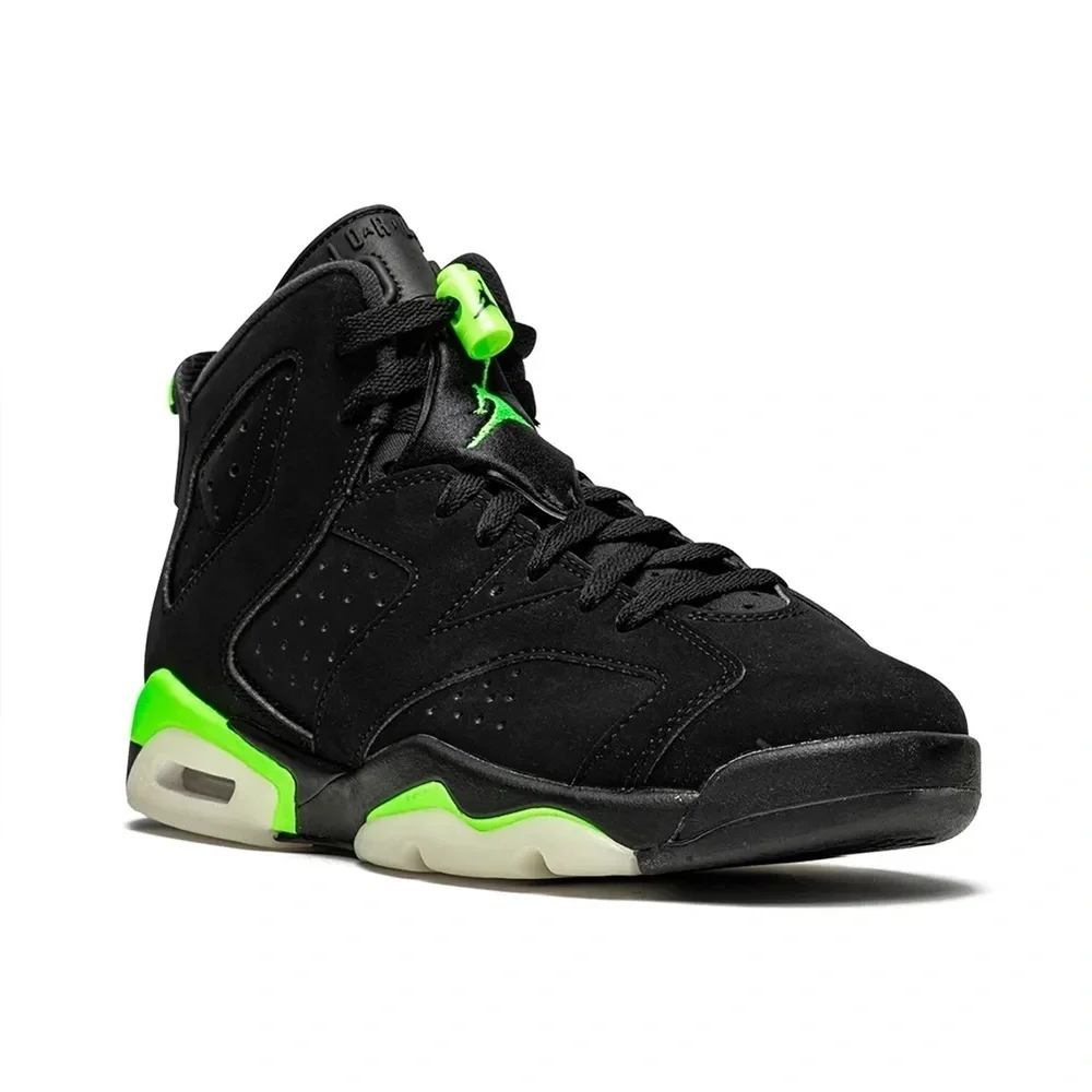 Jordan Black and Green Sneakers with Air Unit and Perforated Panels